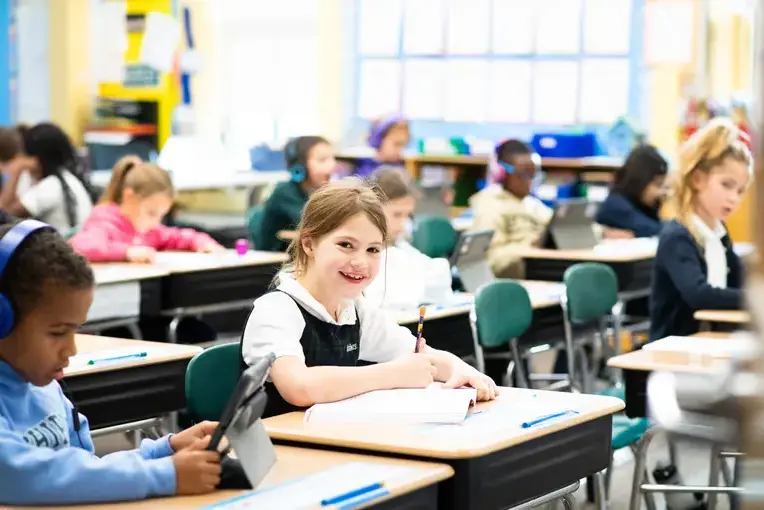 Lower school student in class