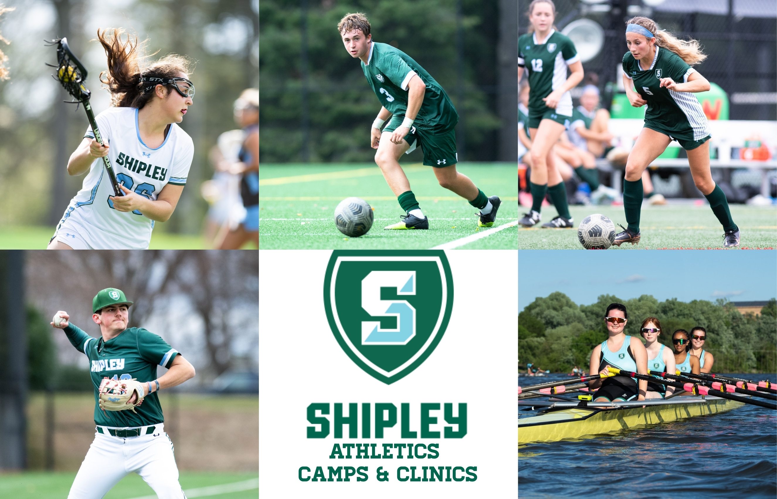 Athletics Camps & Clinics title and thumbnail images of kids playing sports.