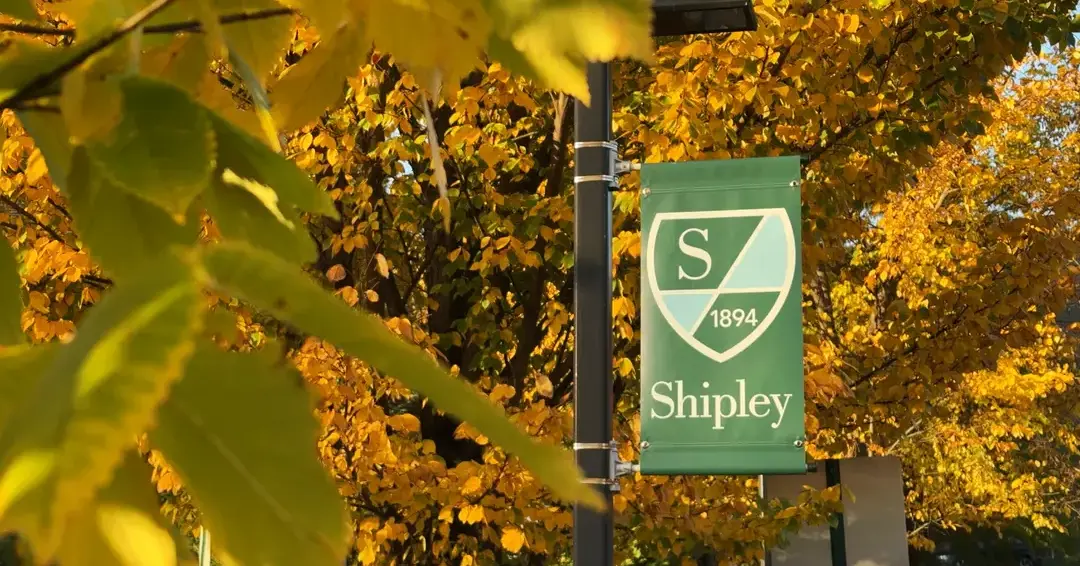 Shipley banner in fall trees
