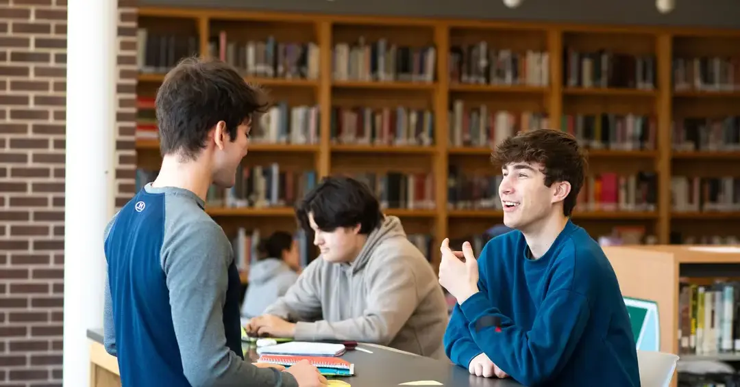 Students collaborating in library