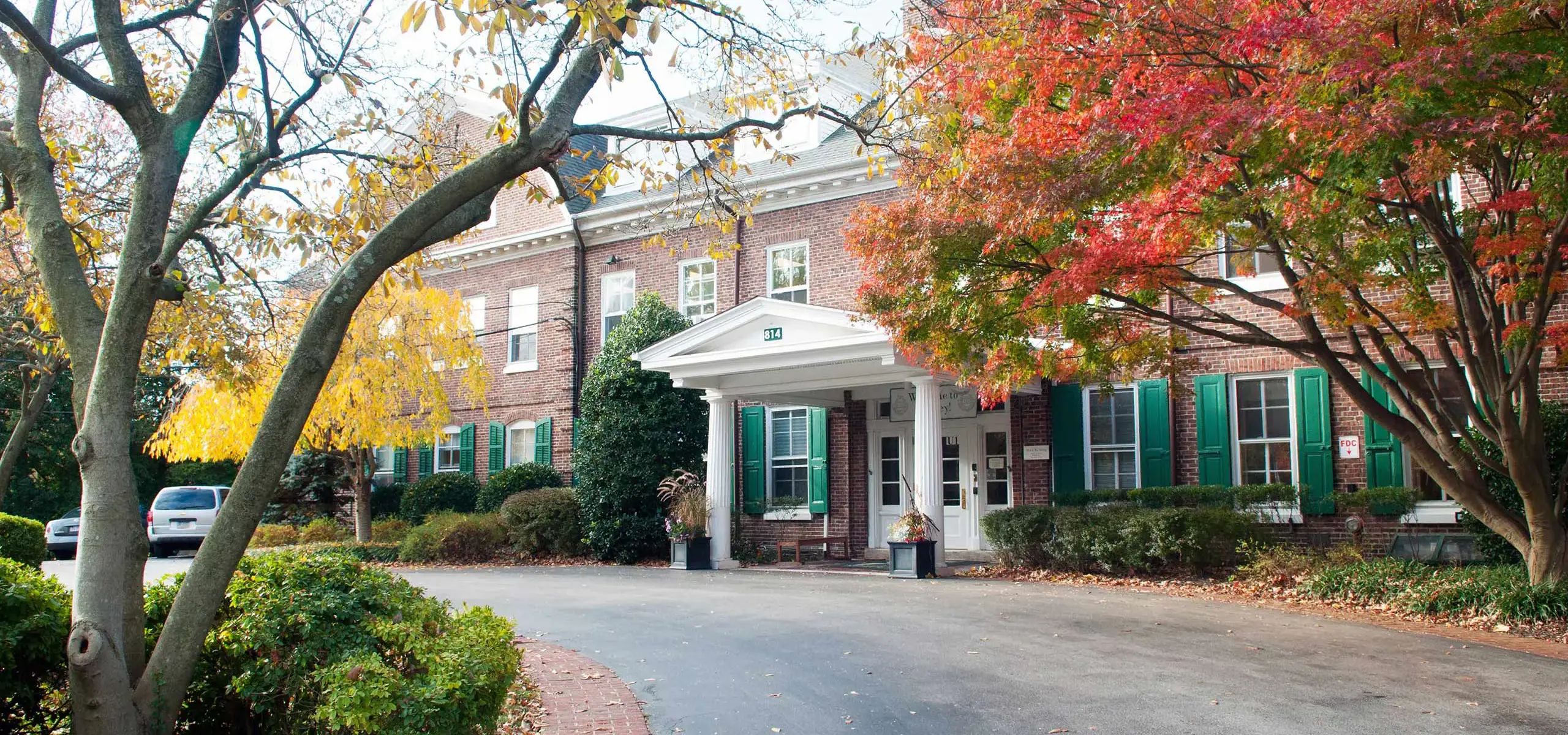 Shipley main building in fall