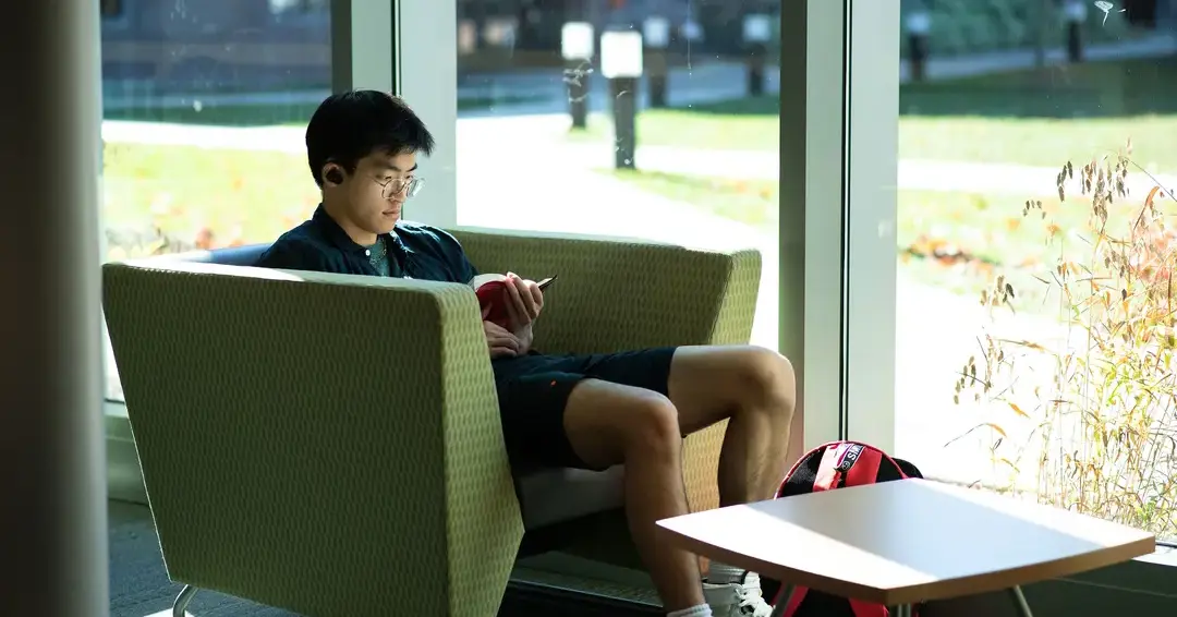 Student studying in library