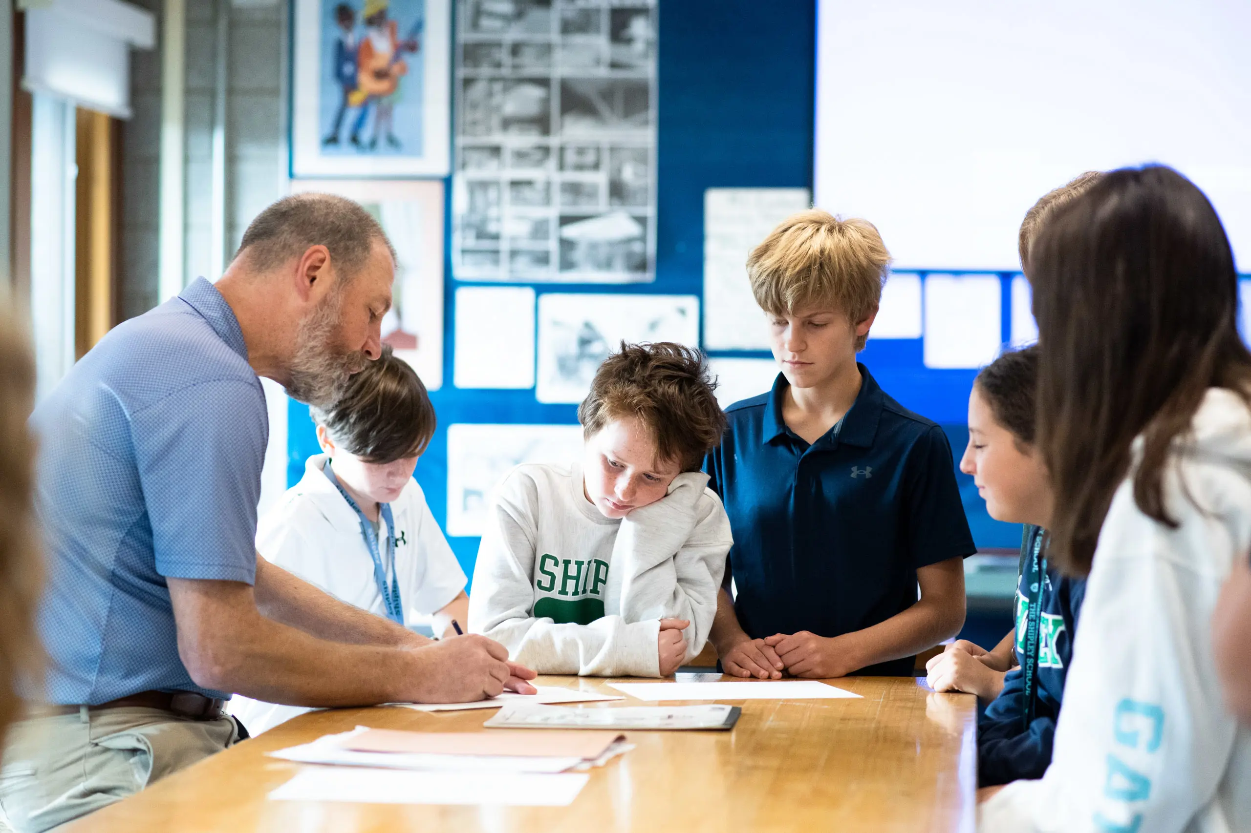 Middle school students in art class