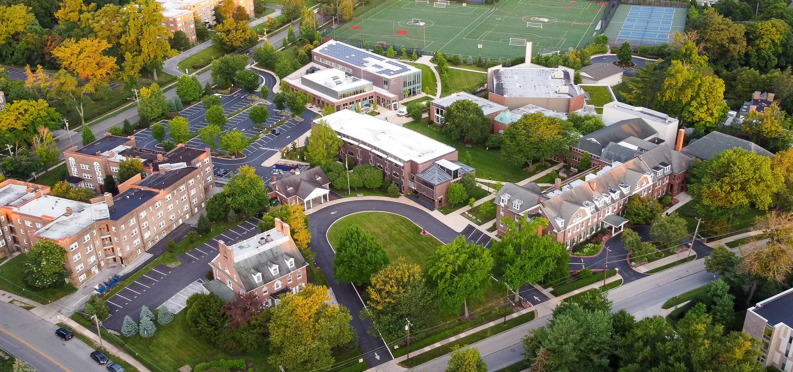 Drone shot of Shipley school campus