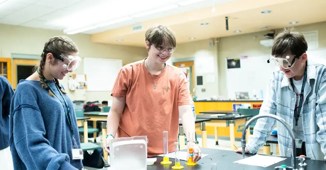 Students working on project together in class