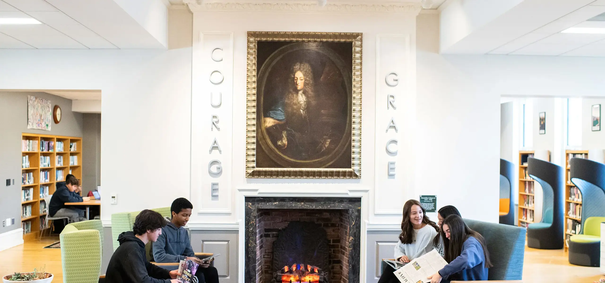 Upper school students in library